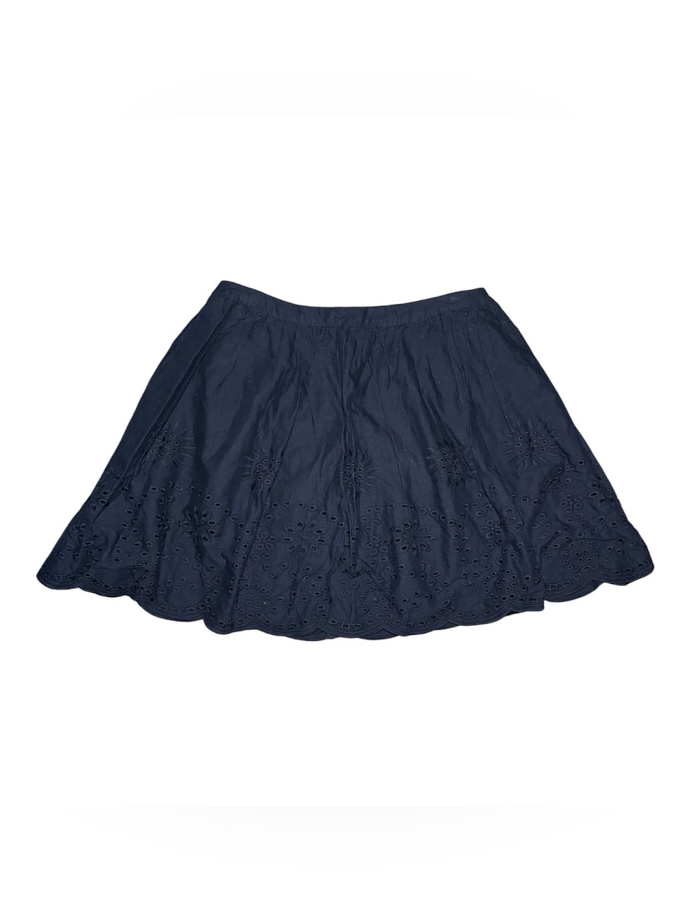 I LOVE H81 Navy Eyelet Embroidery Scalloped Hem Mini Skirt